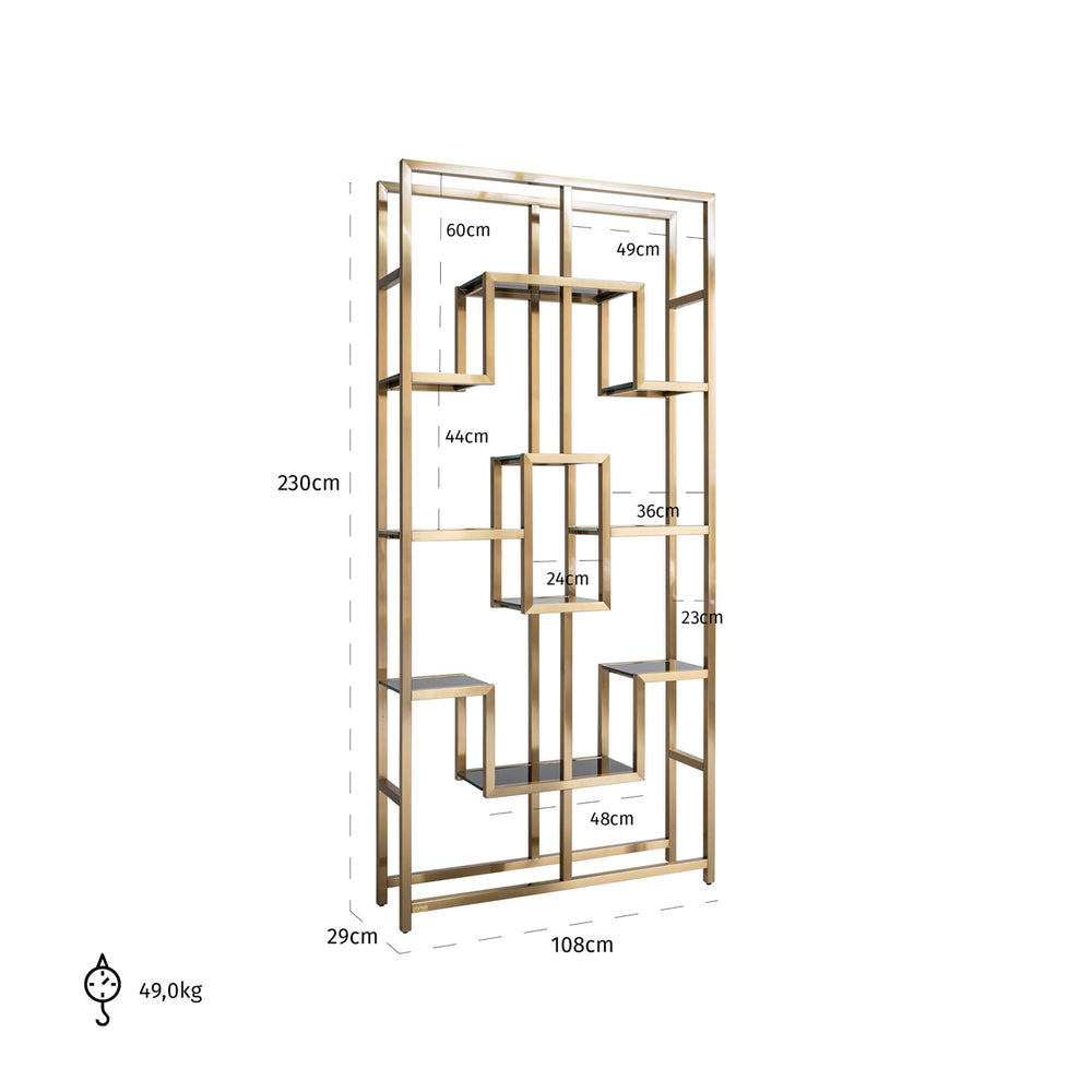 Vitrină Magnus, auriu periat – desen tehnic cu dimensiuni