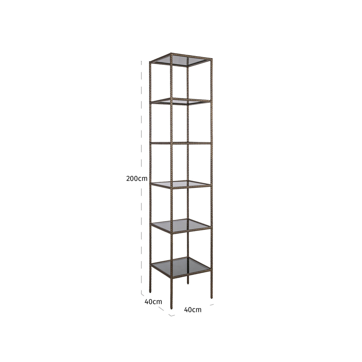 Vitrină Sheridon, auriu – desen tehnic cu dimensiuni