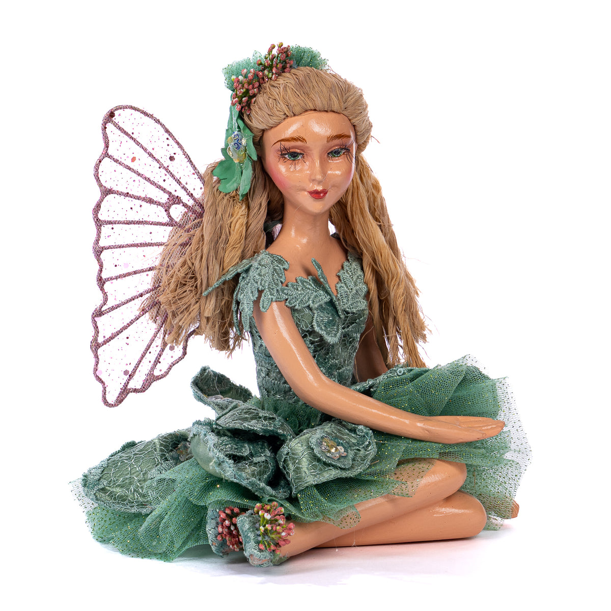 Zână-nufăr așezată, verde, 22 cm