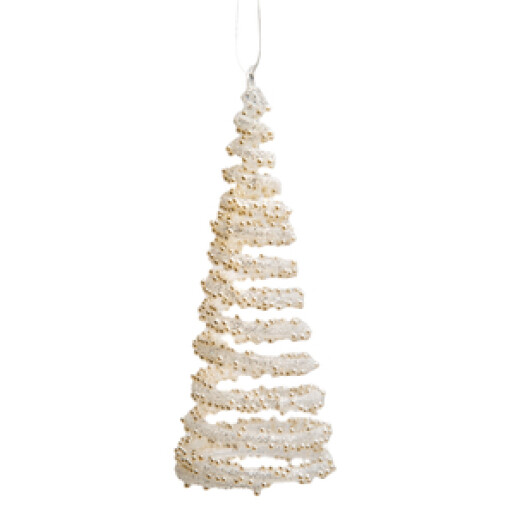 Ornament brad din sticla alb cu perlute 14 cm 