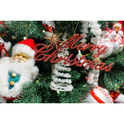 Decoratiune Merry Christmas rosu/auriu 9cm