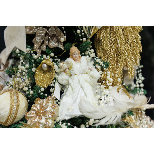 Scoica Cu Perla Ornament  auriu alb 10cm