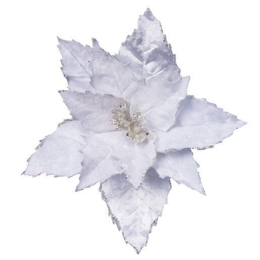 Craciunita cu floare pe clips alb 10cm