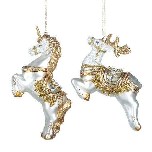 Unicorn din sticlă alb/auriu 14,5cm