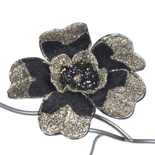 Floare neagra cu glitter 23 cm pe clips