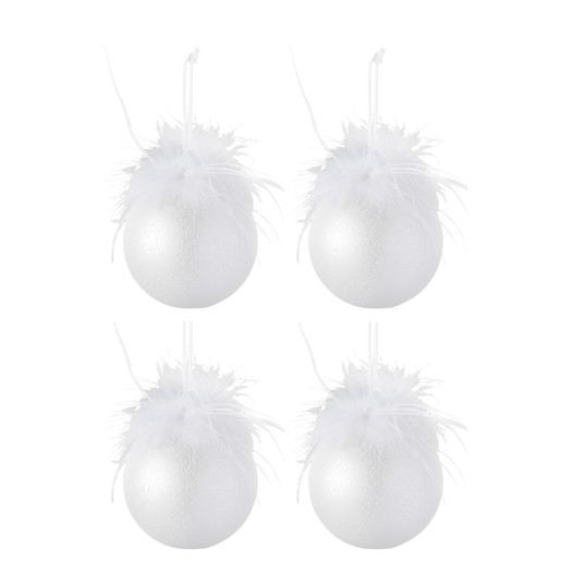 Set 4 globuri brad albe sticlă satinată