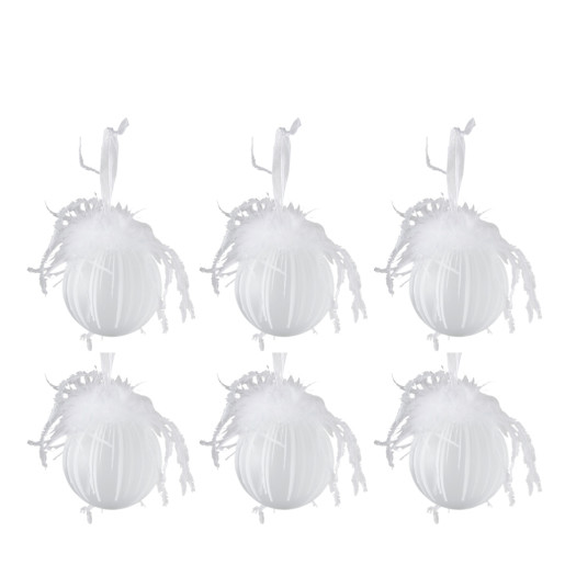 Set 6 globuri brad albe sticlă satinată