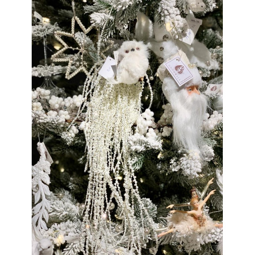 GOODWILL Decorațiune frunzuliță cu perluțe albă și glitter
