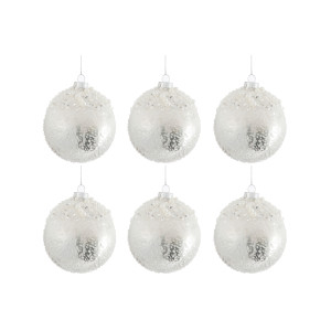 Globuri sticlă cu perle alb/argintiu set 6 buc