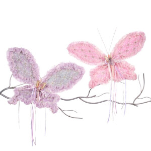 Set 2 fluturi din material brodati cu volanase , roz/mov 35cm