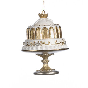 Figurina Tort Elegant pe suport 11cm alb/auriu/sampanie 