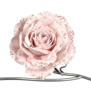 Trandafir cu dantela si perlute pe clips roz 14cm