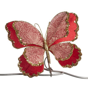Fluture din tesut brodat cu flori pe clips , 30cm rosu 