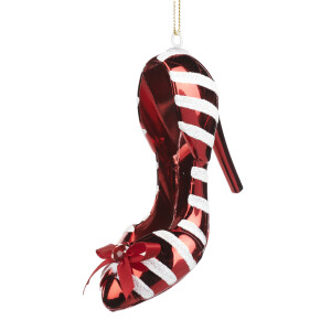 Ornament pentru Brad Pantofior din acadea rosu/alb 9.5cm 