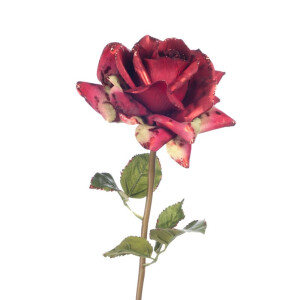 Trandafir cu tulpina efect metalic , rosu/verde/sclipici  56cm