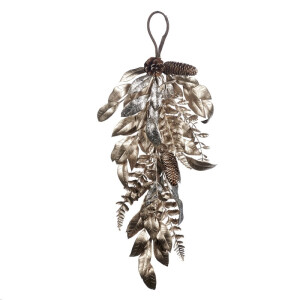 Ramurica decorativa cu frunze si conuri de pin maro/sampanie 61cm
