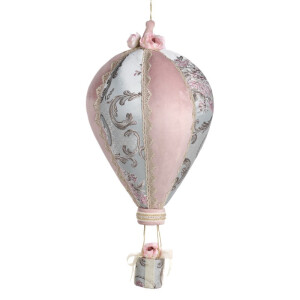Balon cu aer cald si floare in cosulet roz/albastru 58cm