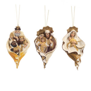 Set 3 Globuri Colectia Nativity auriu /crem 13cm