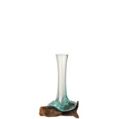 J-LINE Vaza din sticla inalta pe picior de piatra S