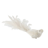 Pasăre cu clips albă cu pene, sclipici