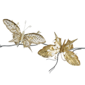 Ornament de Craciun Fluture pe clips auriu 28cm