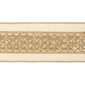 Panglica Decorativa De Craciun din Catifea Brodata elegant tip plasa 10cm 4.5m crem auriu  